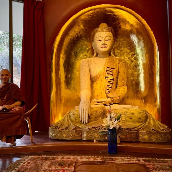 Bhante Rāhula meditando frente al Buddha